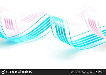 Beautiful blue and pink gift ribbon on a white background