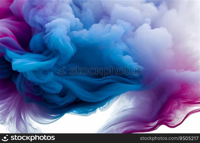 Beautiful blue and purple dual tone smoke art white background.