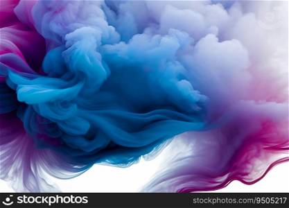 Beautiful blue and purple dual tone smoke art white background.
