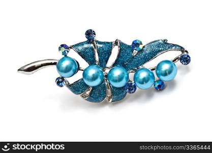 Beautiful Blue Brooch Isolated On White background