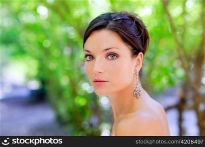beautiful blue eyes woman outdoor green park portrait