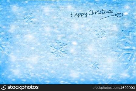 Beautiful blue happy Christmas card,winter holiday background, decoration paper with snow ornament