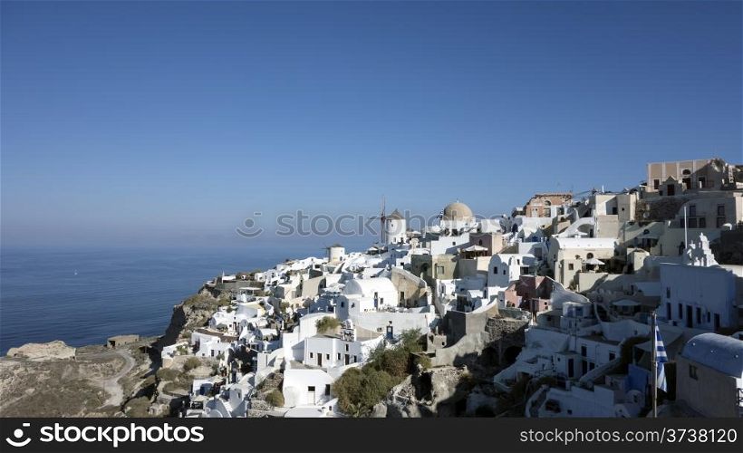 Beautiful blue ocean and white houses in Santorini ,Greece