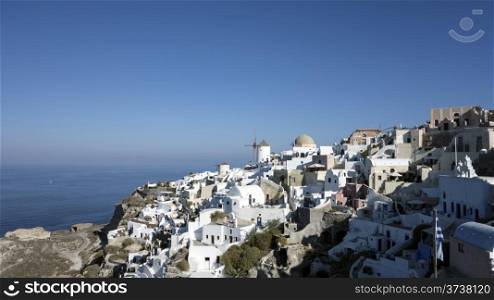 Beautiful blue ocean and white houses in Santorini ,Greece