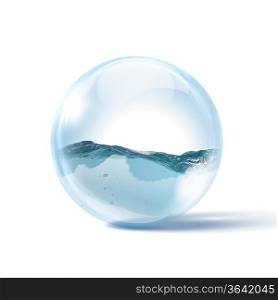 Beautiful Blue Ocean Wave inside a glass sphere