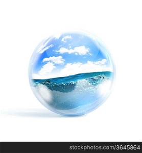 Beautiful Blue Ocean Wave inside a glass sphere