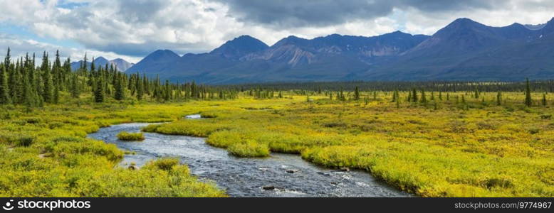 Beautiful blue river in mountains, Alaska, USA