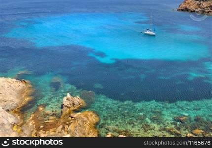 beautiful blue sea with ship - Corsica