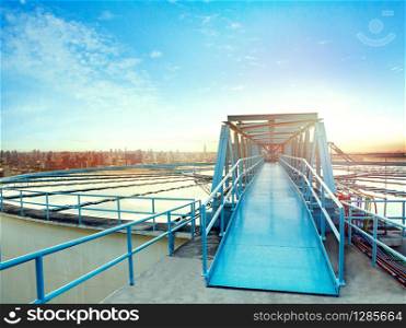 beautiful blue sky of environment waterworks plant in heavy industry estate
