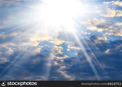 beautiful blue sky with bright sun light from heaven
