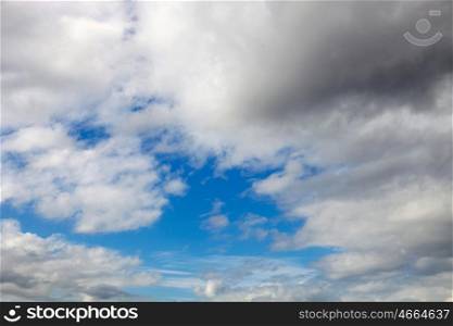 Beautiful blue sky with many white clouds
