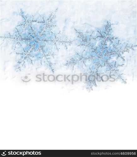 Beautiful blue snowflakes isolated, winter holiday background