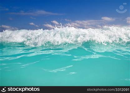 beautiful blue turquoise wave caribbean sea water foam