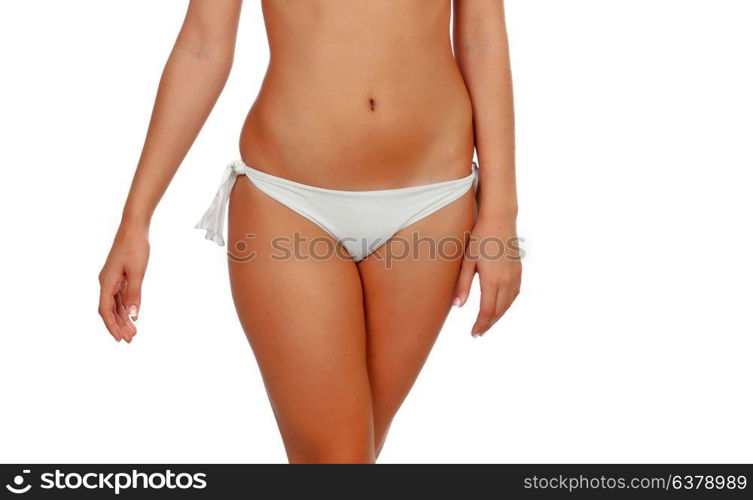 Beautiful body girl wearing white bikini isolated