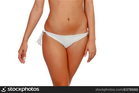 Beautiful body girl wearing white bikini isolated