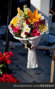 Beautiful bouquet of flowers at the street flower vendor