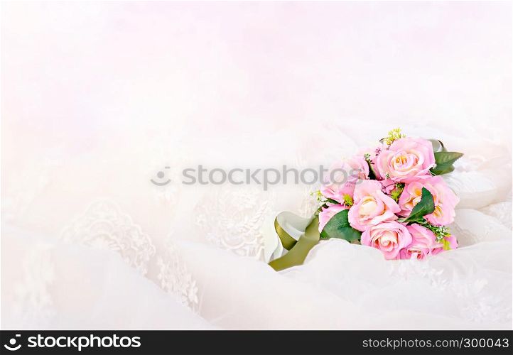 Beautiful bouquet of fresh roses on a white drapery. bouquet of fresh roses