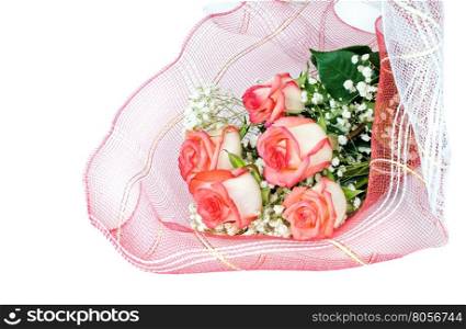 Beautiful bouquet of red roses isolated on white background