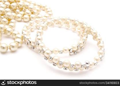 Beautiful Bracelet and necklace isolated on white background