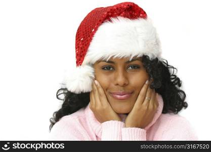 Beautiful brazilian girl with santa hat