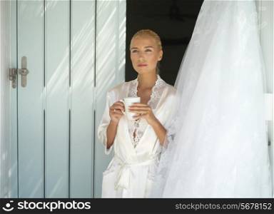 Beautiful bride looking for a dress. Fashion art photo