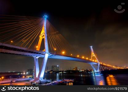 beautiful Bridge and River landscape at night in Bangkok Thailand