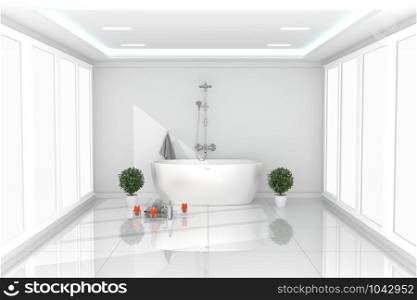 Beautiful bright room interior - Modern white bathroom - white empty concept room. 3d rendering