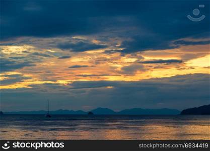 beautiful bright sky at sunset over the tranquil Andaman Sea in Thailand