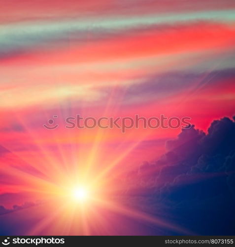 Beautiful bright sunset. Heavenly background.