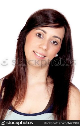 Beautiful brunette girl isolated on a over white background