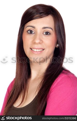 Beautiful brunette girl isolated on a over white background
