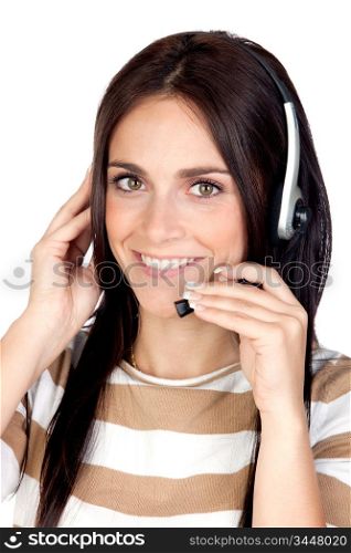 Beautiful brunette girl with headphone isolated on a over white background