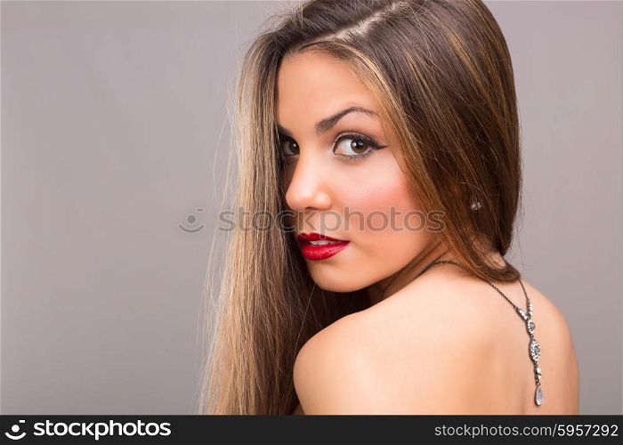 Beautiful Brunette Girl with healthy long hair