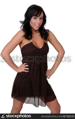 Beautiful brunette in a brown dress