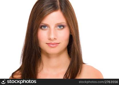 Beautiful brunette model smiling natural portrait