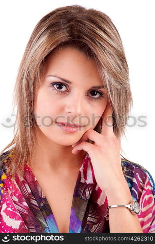 Beautiful brunette portrait, isolated on white