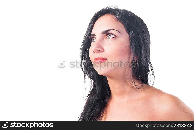 Beautiful brunette woman over white background