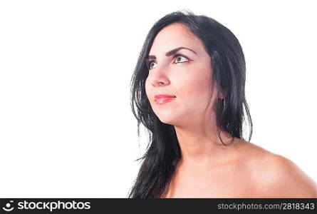 Beautiful brunette woman over white background