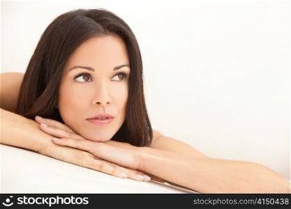 Beautiful Brunette Woman Resting on Her Hands