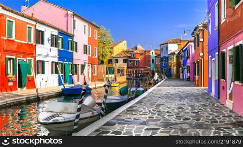 Beautiful Burano Island -  colorful traditional fishing town  village  near of Venice. Italy travel and landmarks
