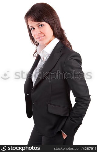 Beautiful business woman posing isolated over white