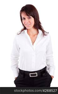Beautiful business woman posing isolated over white