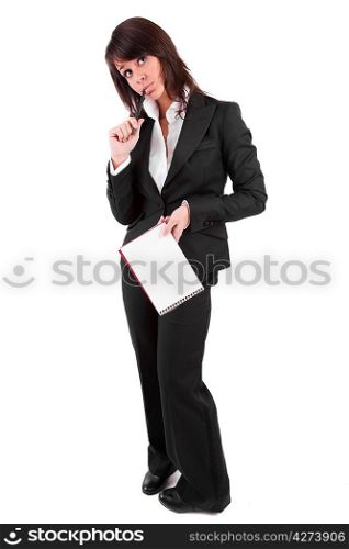 Beautiful business woman posing isolated over white