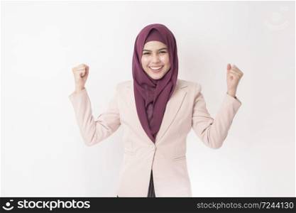 Beautiful business woman with hijab portrait on white background