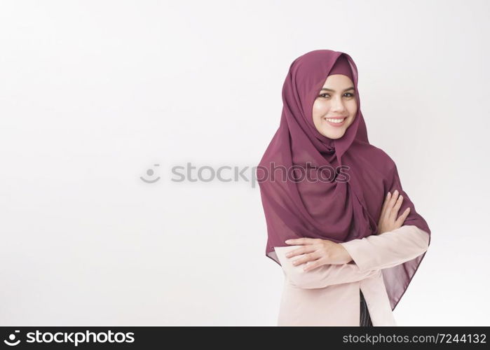 Beautiful business woman with hijab portrait on white background