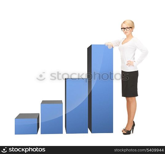 beautiful businesswoman leaning on big 3d chart