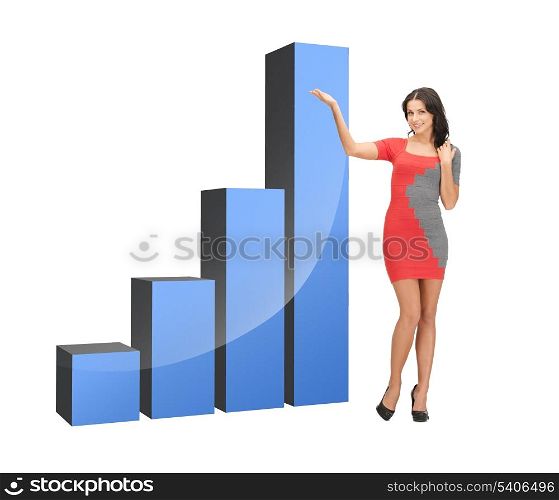 beautiful businesswoman pointing at big 3d chart