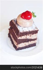 beautiful cake with strawberry on white background