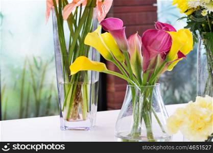 Beautiful calla lily flower in jar for decoration