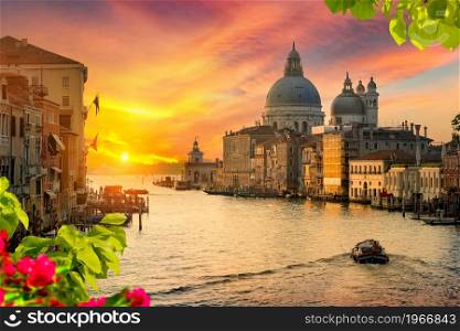 Beautiful calm sunset over Canal Grande in Venice, Italy